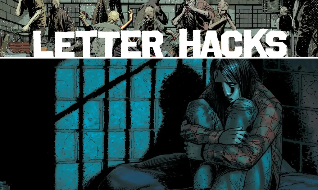 Arte com imagem da capa da The Walking Dead Deluxe 20 para o Letter Hacks.