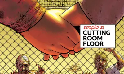 Arte com imagem da capa da The Walking Dead Deluxe 21 para o Cutting Room Floor.