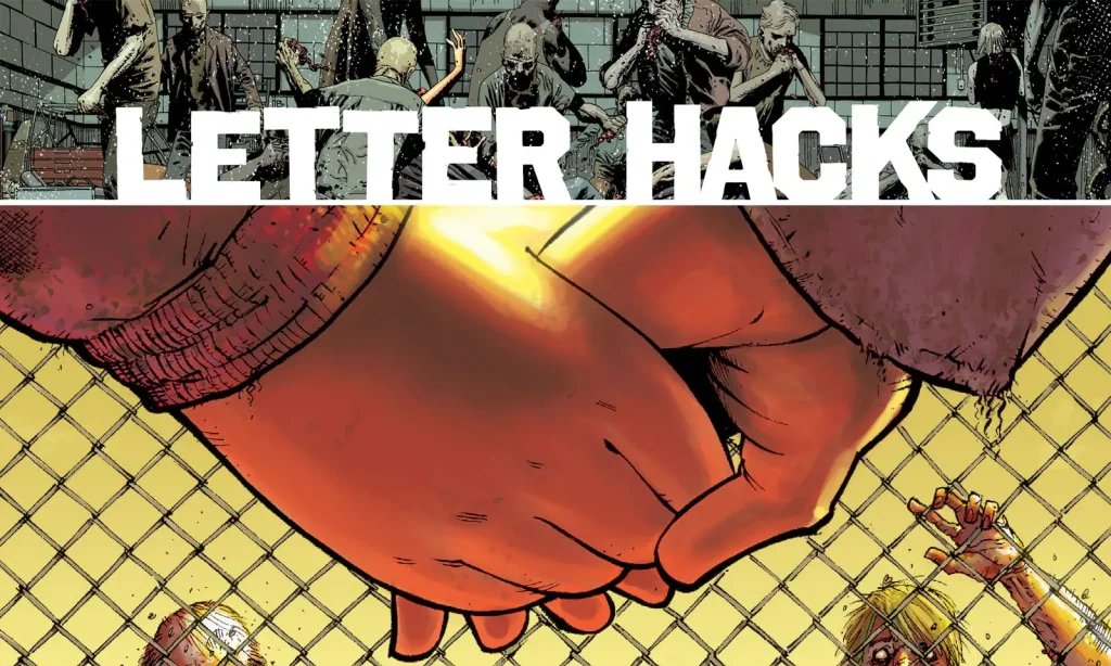 Arte com imagem da capa da The Walking Dead Deluxe 21 para o Letter Hacks.