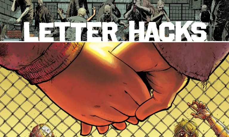 Arte com imagem da capa da The Walking Dead Deluxe 21 para o Letter Hacks.