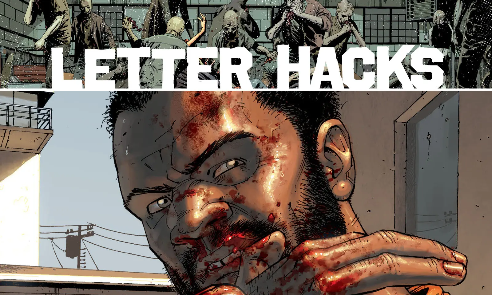 Arte com imagem da capa da The Walking Dead Deluxe 23 para o Letter Hacks.