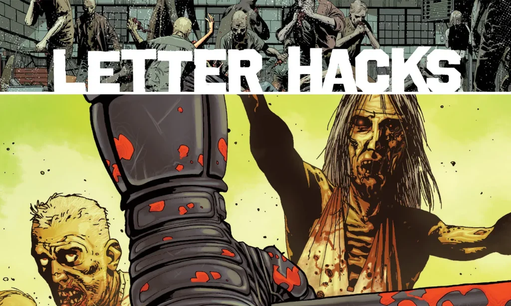Arte com imagem da capa da The Walking Dead Deluxe 26 para o Letter Hacks.