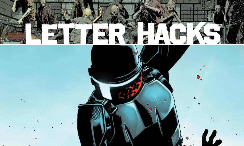 Arte com imagem da capa da The Walking Dead Deluxe 28 para o Letter Hacks.