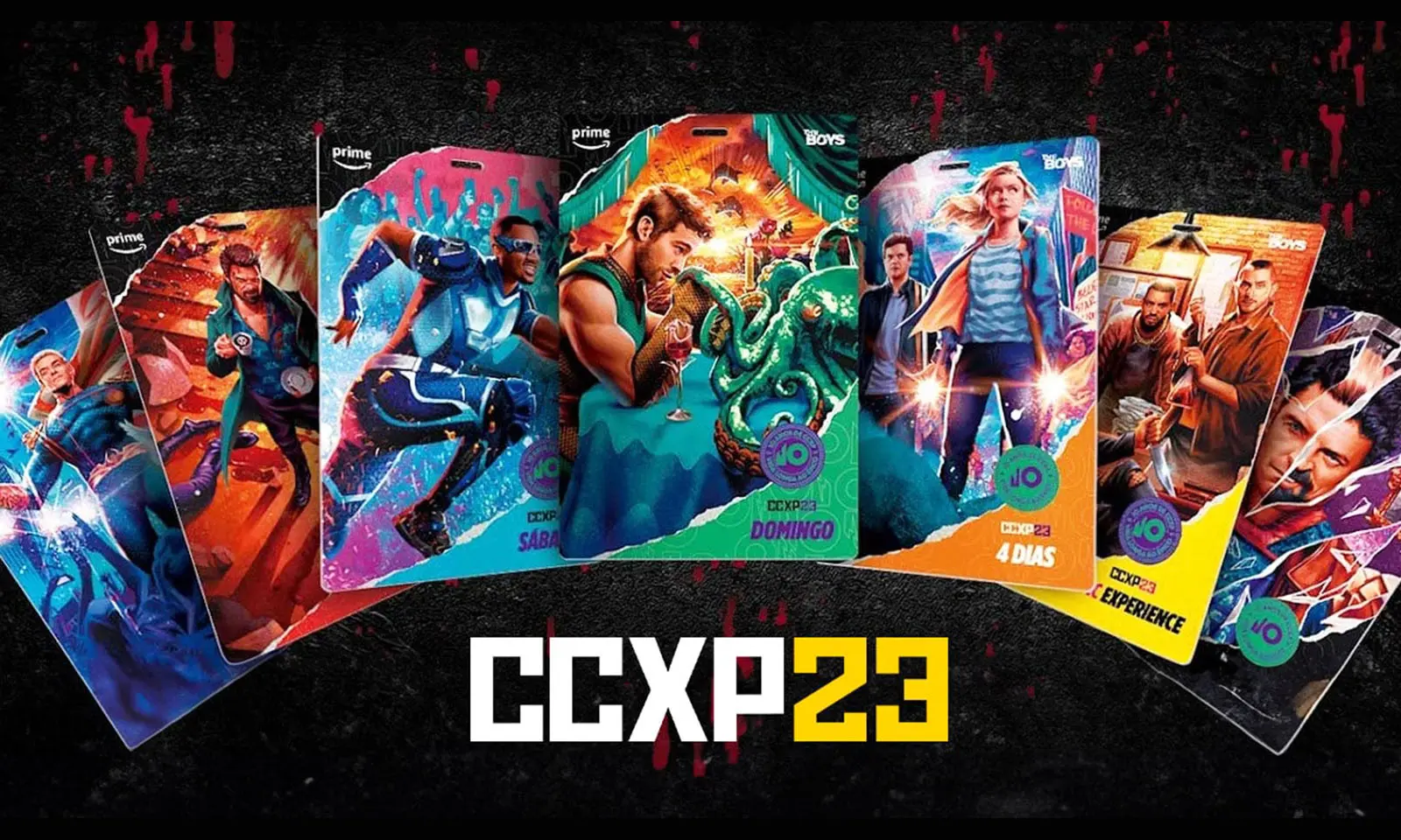 CCXP23 revela as artes das credenciais baseadas em The Boys