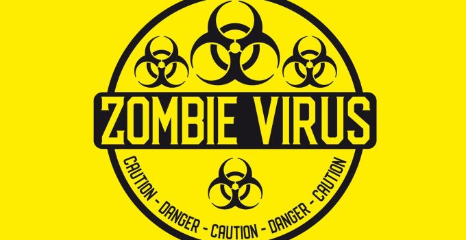 Logo fictício de alerta de "vírus zumbi".