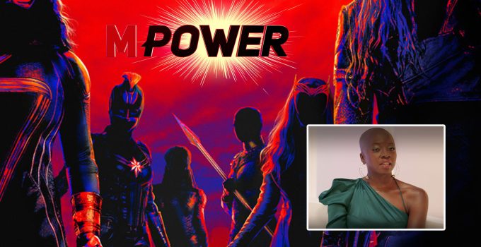 Montagem com pôster, logo e foto de Danai Gurira no documentário especial MPower.