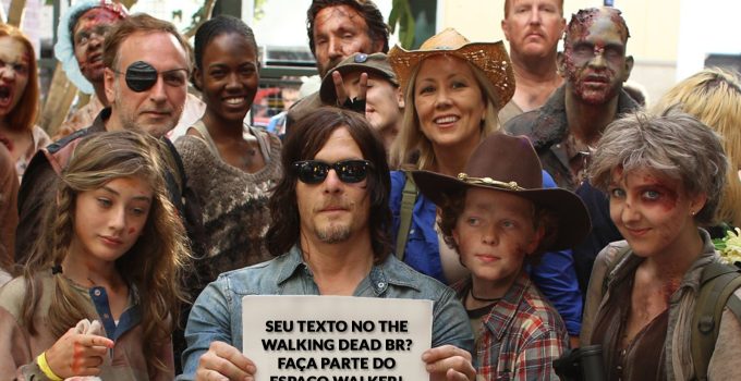 Norman Reedus ao lado de fãs de The Walking Dead usando cosplays dos personagens da série de TV.