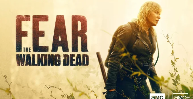 Madison cansada com algumas plantas ao fundo no pôster oficial da segunda parte da 8ª e última temporada de Fear the Walking Dead.