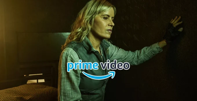 Portrait oficial de Madison na 8ª e última temporada de Fear the Walking Dead com logo do Prime Video.