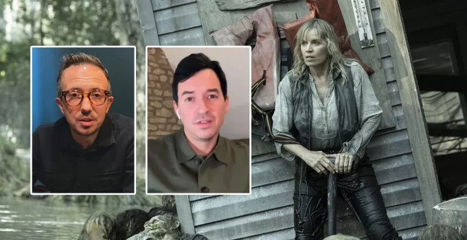 Montagem com fotos de Andrew Chambliss e Ian Goldberg e imagem de Madison no Episódio 1 da 8ª temporada de Fear the Walking Dead.