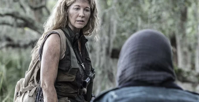 June conversando com alguém em cena do Episódio 2 da 8ª temporada de Fear the Walking Dead.