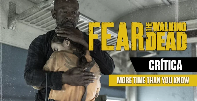 Morgan e Mo abraçados em arte da crítica do episódio 5 da 8ª temporada de Fear the Walking Dead.