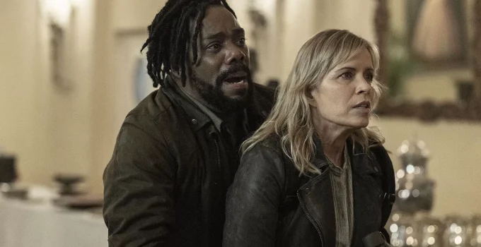 Victor Strand segurando Madison em cena do Episódio 7 da 8ª temporada de Fear the Walking Dead.