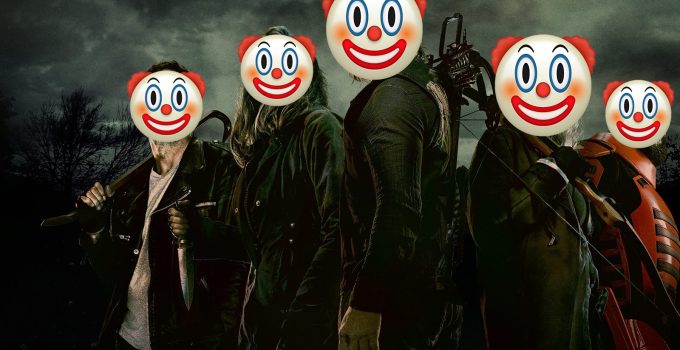 pôster da 11ª temporada de the walking dead com rosto de palhaços