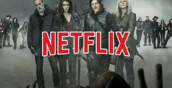 Montagem com pôster da 11ª e última temporada de The Walking Dead e a logo da Netflix.