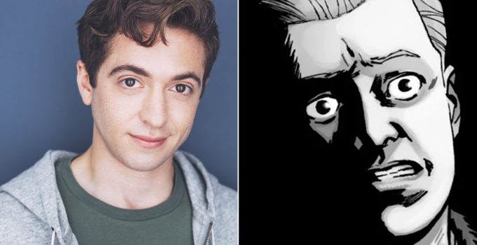 Montagem que mostra o ator Teo Rapp-Olsson ao lado de Sebastian Milton na HQ de The Walking Dead.