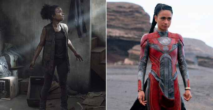 Montagem com foto de Connie em The Walking Dead e Makkari Eternos.