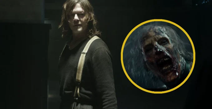 Montagem com imagem de Daryl e um zumbi variante em um dos próximos episódios da 1ª temporada de The Walking Dead: Daryl Dixon.