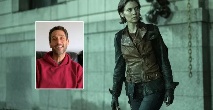 Montagem com foto de Eli Jorné e imagem de Maggie no Episódio 1 da 1ª temporada de The Walking Dead: Dead City.