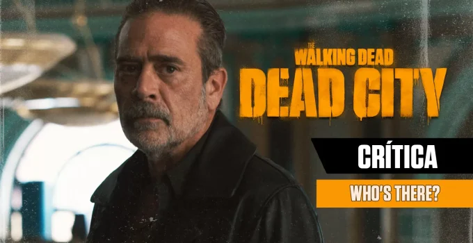 Negan sério em arte da crítica do episódio 2 da 1ª temporada de The Walking Dead: Dead City.