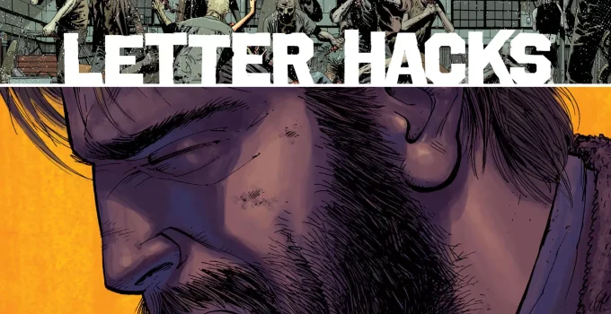Arte com imagem da capa da The Walking Dead Deluxe 12 para o Letter Hacks.
