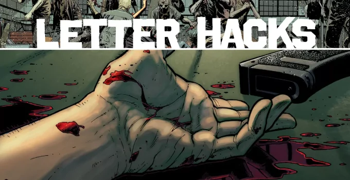 Arte com imagem da capa da The Walking Dead Deluxe 14 para o Letter Hacks.
