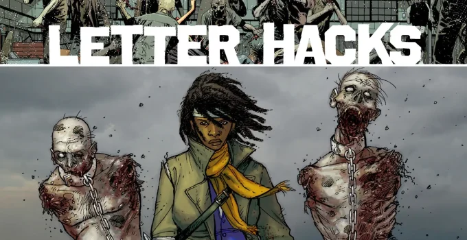 Arte com imagem da capa da The Walking Dead Deluxe 19 para o Letter Hacks.