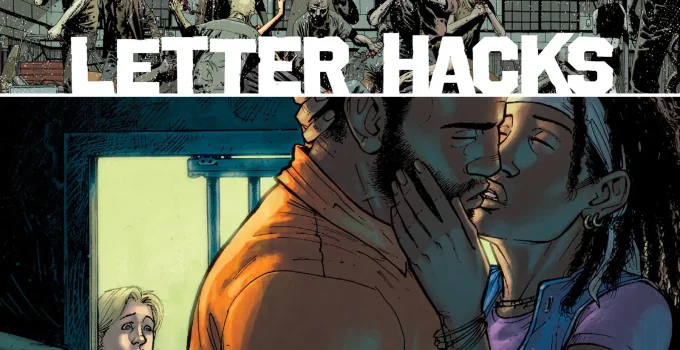 Arte com imagem da capa da The Walking Dead Deluxe 22 para o Letter Hacks.