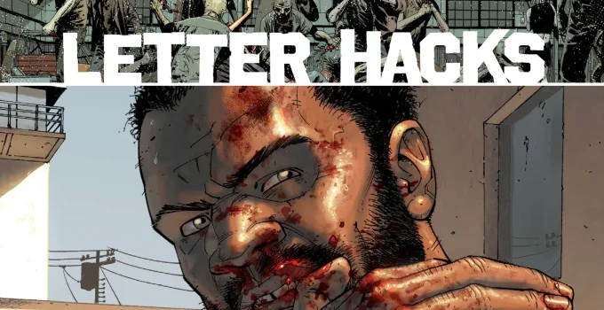 Arte com imagem da capa da The Walking Dead Deluxe 23 para o Letter Hacks.