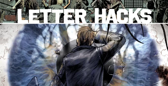 Arte com imagem da capa da The Walking Dead Deluxe 9 para o Letter Hacks.