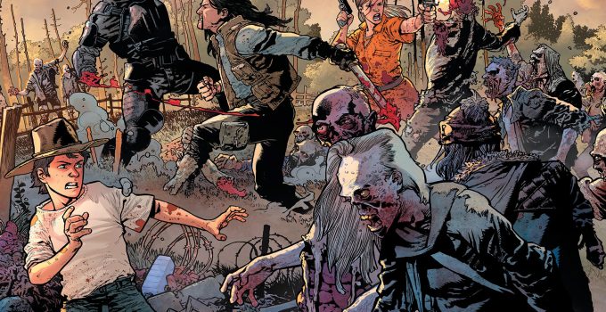 Rick e o grupo da prisão enfrentando o Governador e vários zumbis nas capas variantes da The Walking Dead Deluxe.