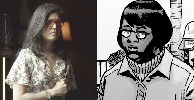 Montagem mostrando a Stephanie da série com a Stephanie da HQ de The Walking Dead.