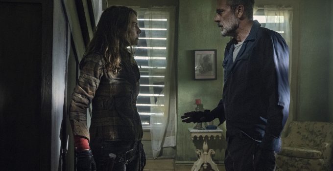 Maggie e Negan conversando em um local desconhecido em um episódio da 11ª e última temporada de The Walking Dead.