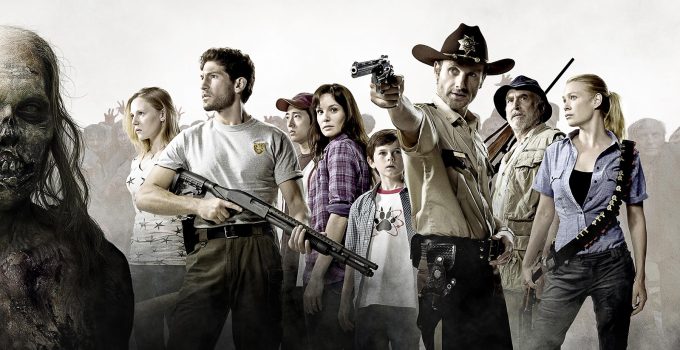Rick, Carl, Lori, Glenn, Shane, Amy, Dale e Andrea juntos no pôster promocional da 1ª temporada de The Walking Dead.