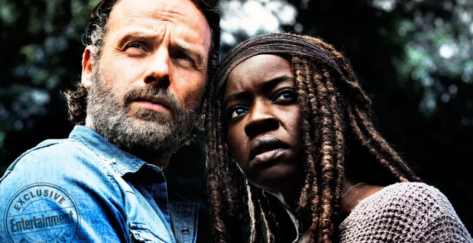 Rick e Michonne juntos em ensaio promocional da 8ª temporada de The Walking Dead.