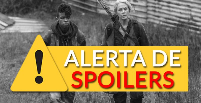 Kelly e Carol caminhando fora de Alexandria no episódio 3 da 11ª temporada de The Walking Dead.