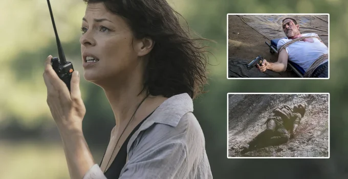 Montagem com imagem de Jadis em The Walking Dead chamando o helicóptero da CRM em referência aos momentos que teve com Rick e Negan.