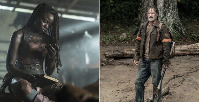 Montagem com as cenas de Rick e Michonne no último episódio de The Walking Dead.