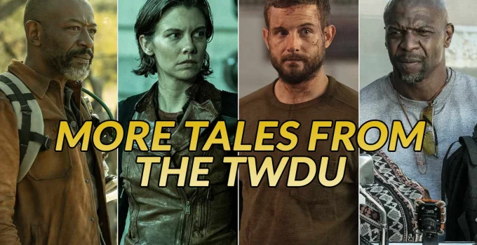Montagem com Morgan, Maggie, Felix e Joe do Universo The Walking Dead para ilustrar matéria de More Tales from the TWDU.